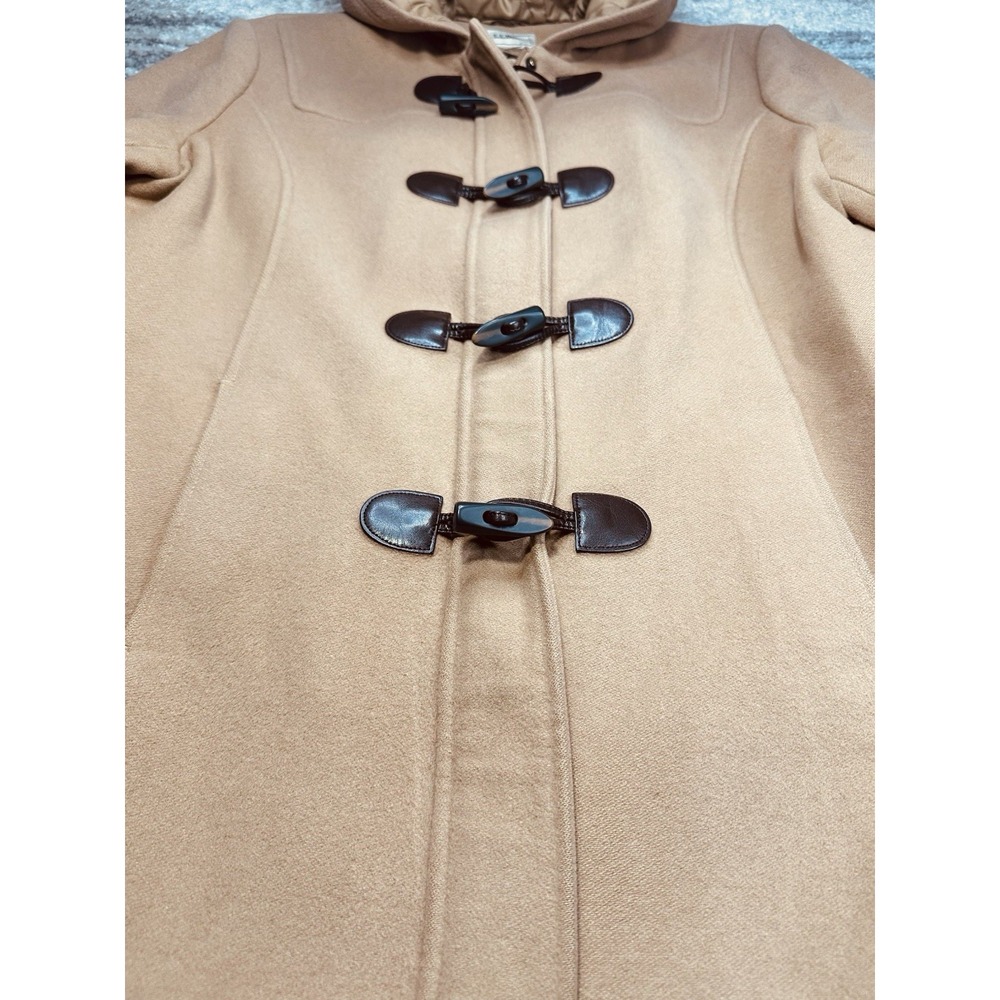 Women's LL BEAN Wool Hooded Beige BELLANDI Toggle Pea Coat Italy L/XL 294400 - Picture 2 of 11